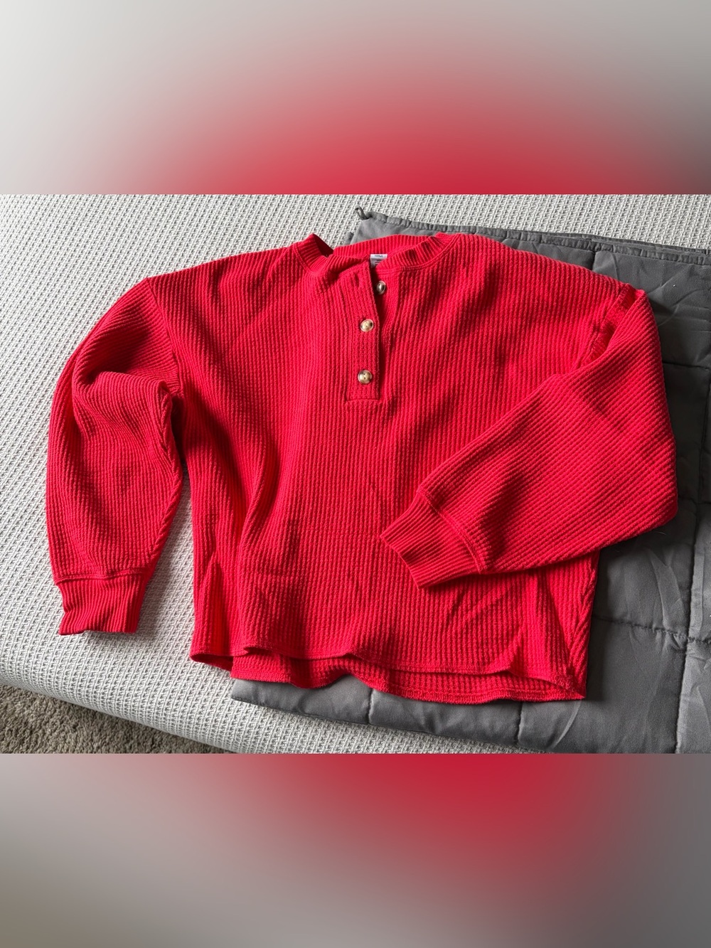 Old Navy Women’s Red Oversized Cozy Waffle Henley Top, Size Medium